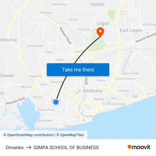 Omanko to GIMPA SCHOOL OF BUSINESS map