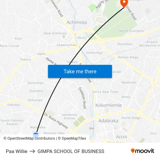 Paa Willie to GIMPA SCHOOL OF BUSINESS map