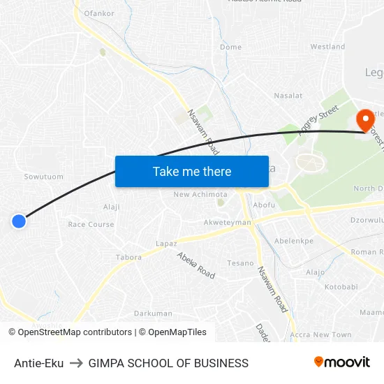 Antie-Eku to GIMPA SCHOOL OF BUSINESS map