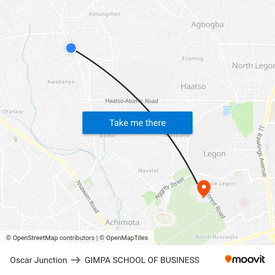 Oscar Junction to GIMPA SCHOOL OF BUSINESS map