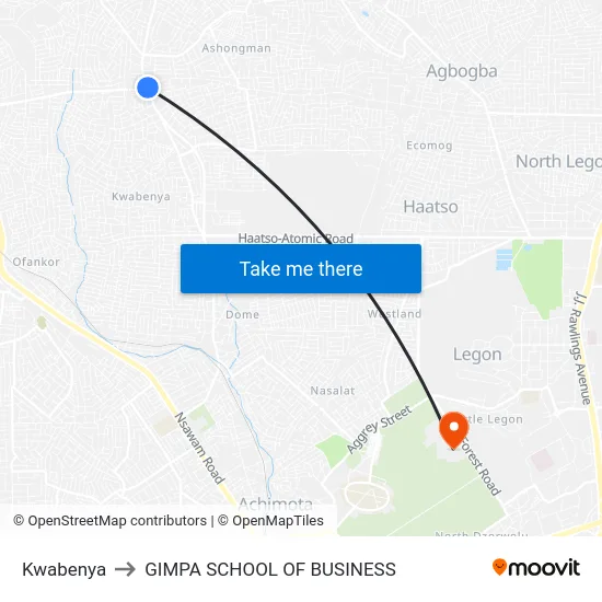 Kwabenya to GIMPA SCHOOL OF BUSINESS map
