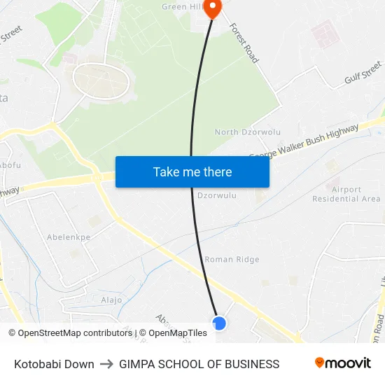 Kotobabi Down to GIMPA SCHOOL OF BUSINESS map
