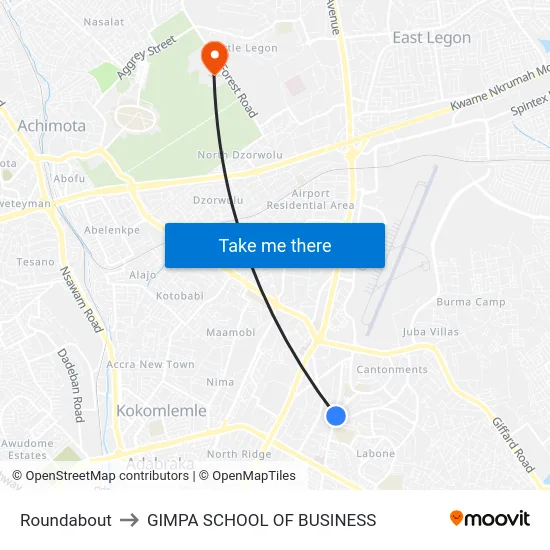 Roundabout to GIMPA SCHOOL OF BUSINESS map