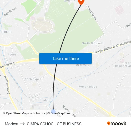 Modest to GIMPA SCHOOL OF BUSINESS map