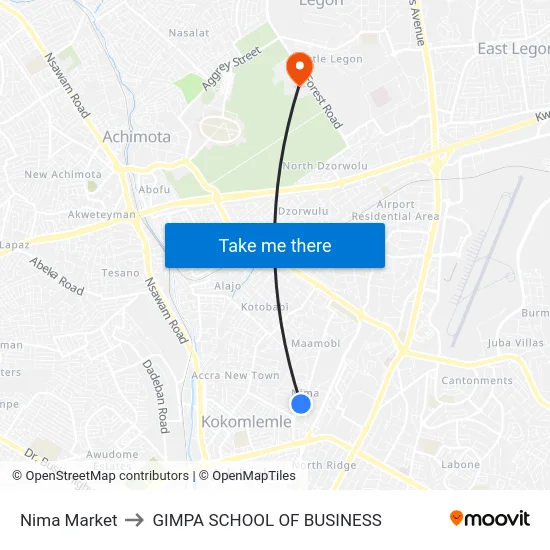 Nima Market to GIMPA SCHOOL OF BUSINESS map