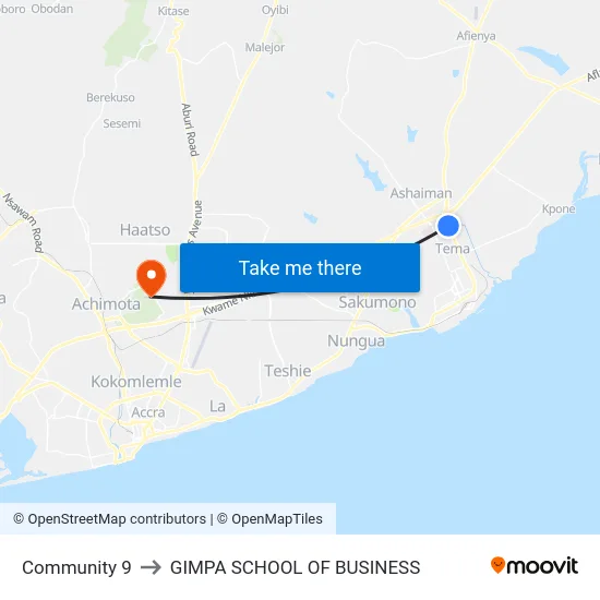 Community 9 to GIMPA SCHOOL OF BUSINESS map
