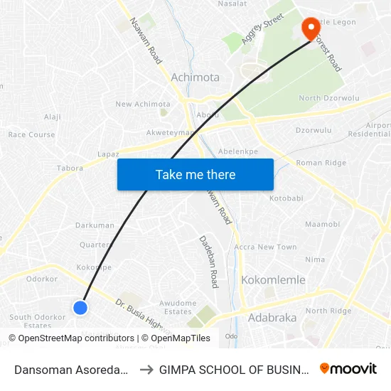 Dansoman Asoredanho to GIMPA SCHOOL OF BUSINESS map