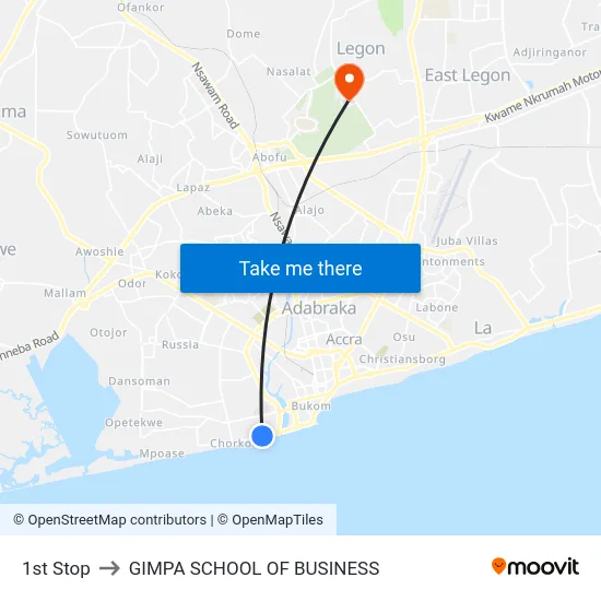 1st Stop to GIMPA SCHOOL OF BUSINESS map