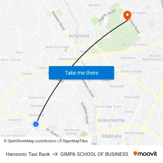 Hansonic Taxi Rank to GIMPA SCHOOL OF BUSINESS map