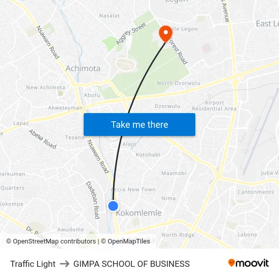 Traffic Light to GIMPA SCHOOL OF BUSINESS map