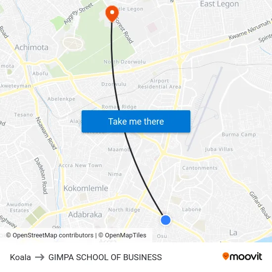 Koala to GIMPA SCHOOL OF BUSINESS map