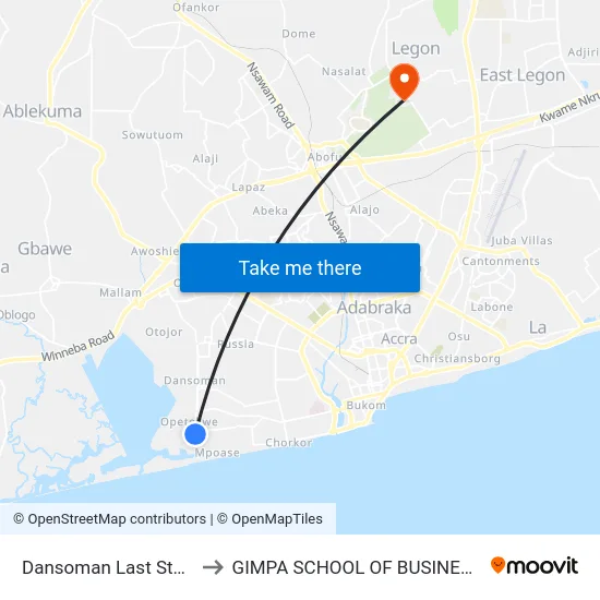 Dansoman Last Stop to GIMPA SCHOOL OF BUSINESS map