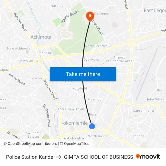 Police Station Kanda to GIMPA SCHOOL OF BUSINESS map