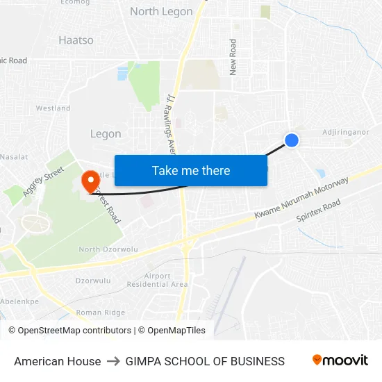 American House to GIMPA SCHOOL OF BUSINESS map