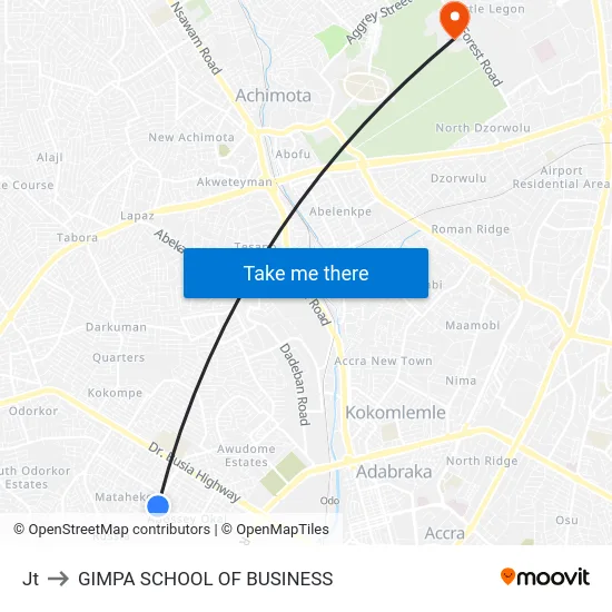 Jt to GIMPA SCHOOL OF BUSINESS map