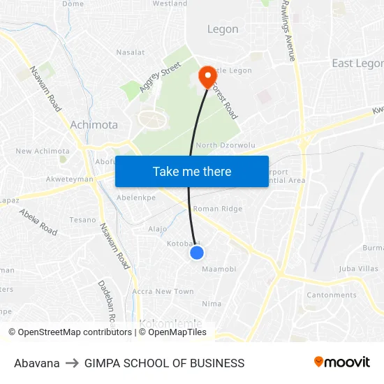 Abavana to GIMPA SCHOOL OF BUSINESS map