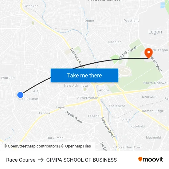 Race Course to GIMPA SCHOOL OF BUSINESS map
