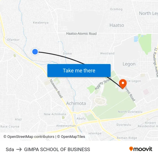 Sda to GIMPA SCHOOL OF BUSINESS map