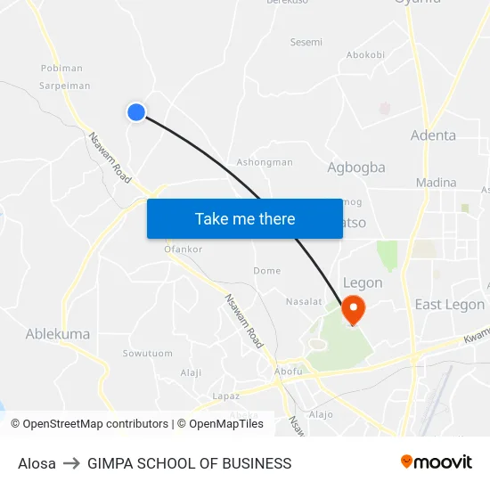 Alosa to GIMPA SCHOOL OF BUSINESS map
