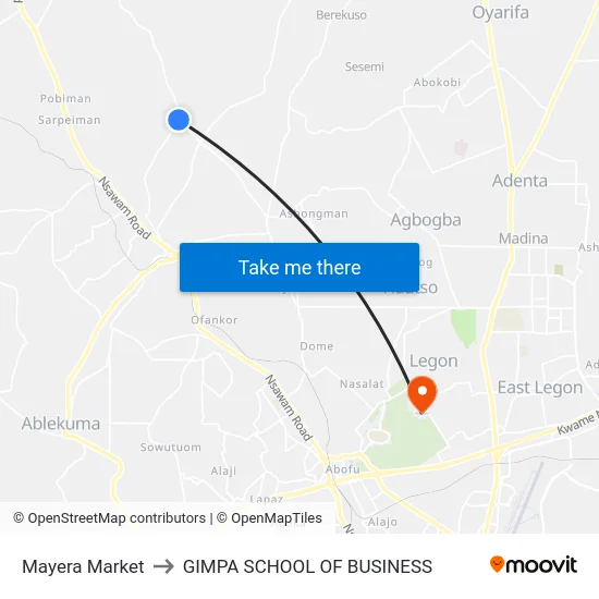 Mayera Market to GIMPA SCHOOL OF BUSINESS map