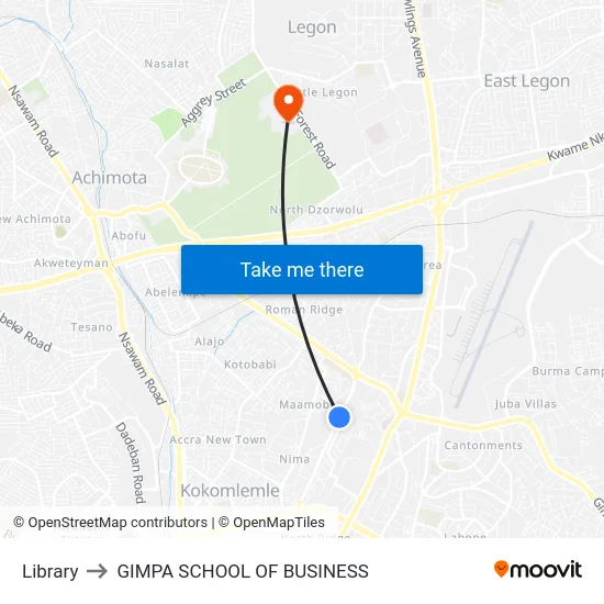 Library to GIMPA SCHOOL OF BUSINESS map