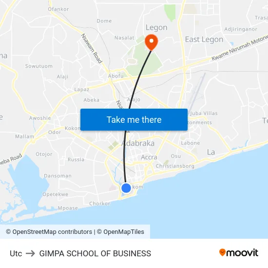 Utc to GIMPA SCHOOL OF BUSINESS map