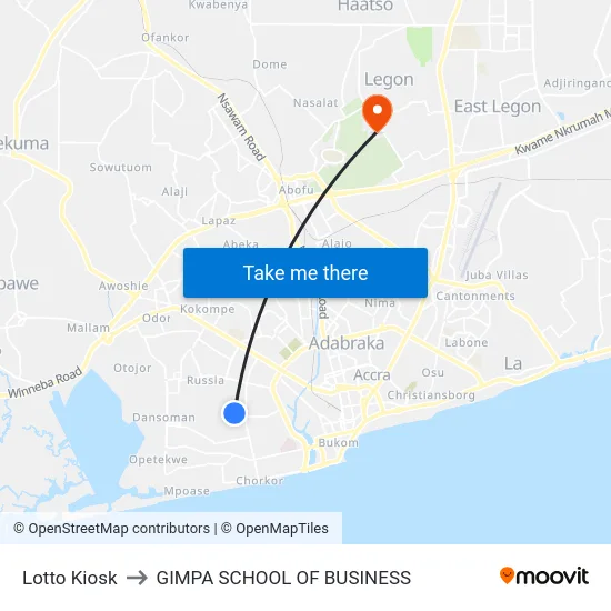 Lotto Kiosk to GIMPA SCHOOL OF BUSINESS map