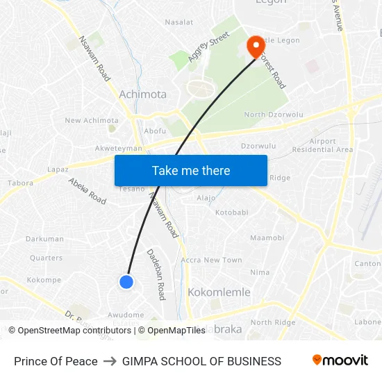 Prince Of Peace to GIMPA SCHOOL OF BUSINESS map