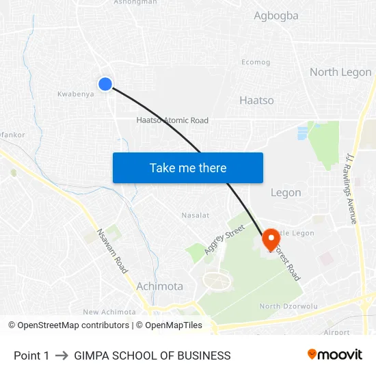Point 1 to GIMPA SCHOOL OF BUSINESS map