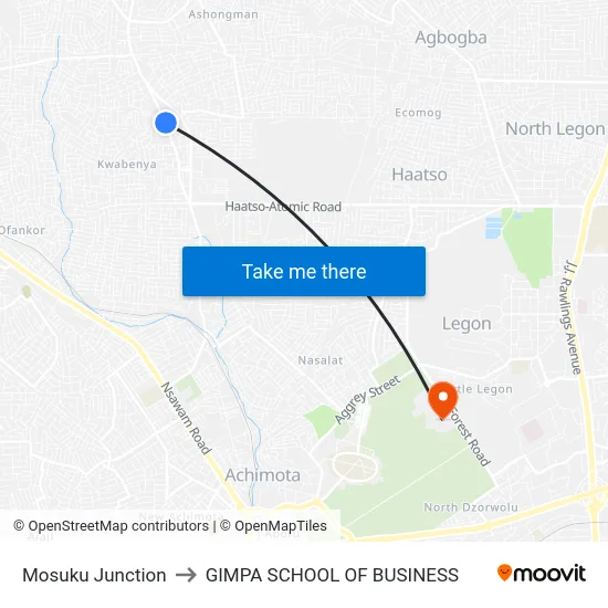 Mosuku Junction to GIMPA SCHOOL OF BUSINESS map