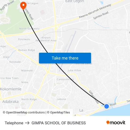 Telephone to GIMPA SCHOOL OF BUSINESS map