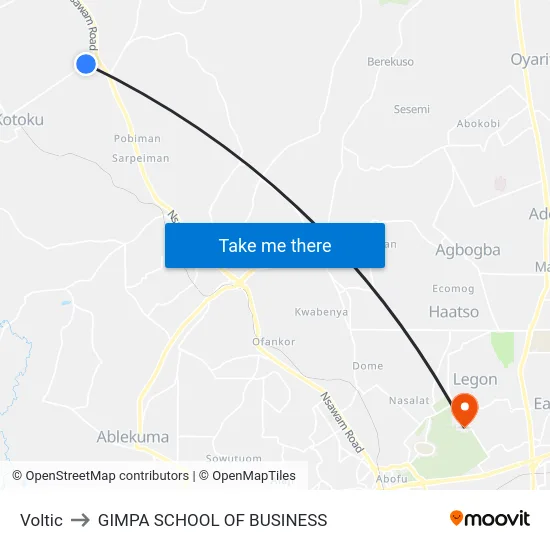 Voltic to GIMPA SCHOOL OF BUSINESS map
