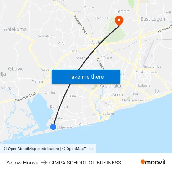 Yellow House to GIMPA SCHOOL OF BUSINESS map