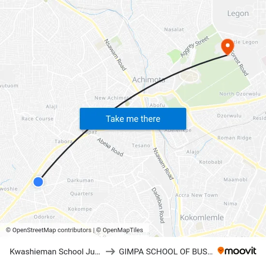 Kwashieman School Junction to GIMPA SCHOOL OF BUSINESS map