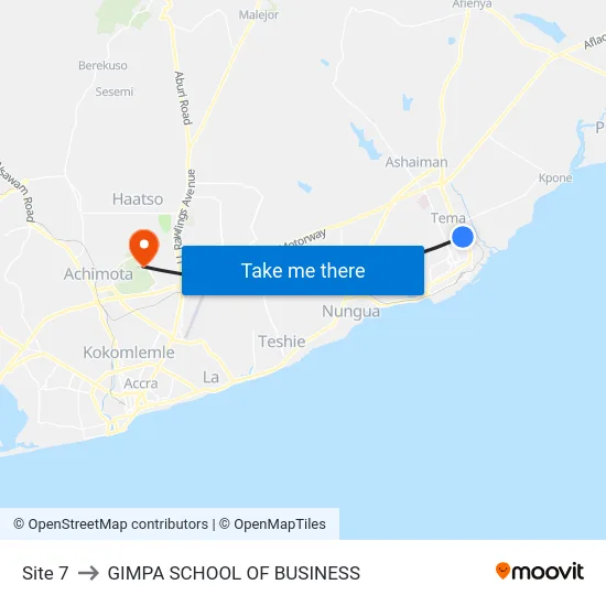 Site 7 to GIMPA SCHOOL OF BUSINESS map