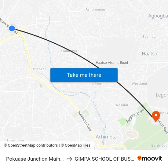 Pokuase Junction Main Road to GIMPA SCHOOL OF BUSINESS map