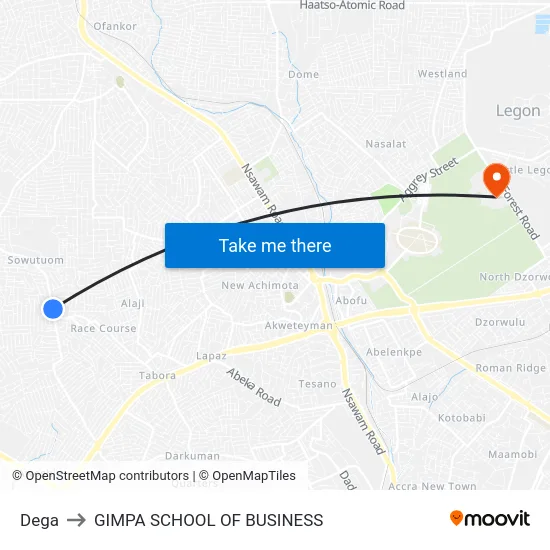 Dega to GIMPA SCHOOL OF BUSINESS map