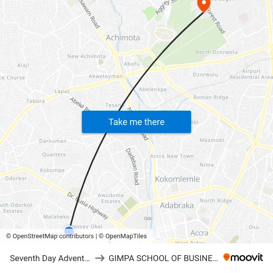 Seventh Day Adventist to GIMPA SCHOOL OF BUSINESS map