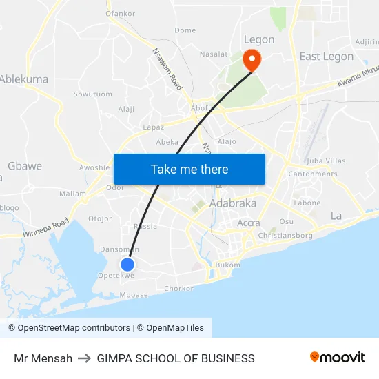 Mr Mensah to GIMPA SCHOOL OF BUSINESS map
