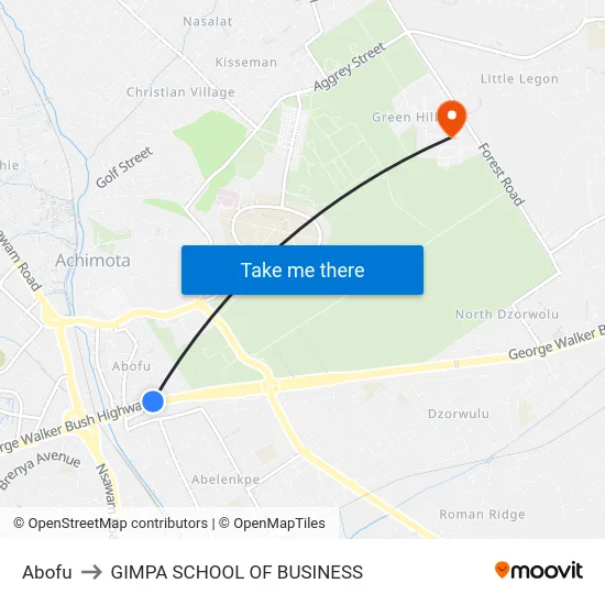 Abofu to GIMPA SCHOOL OF BUSINESS map