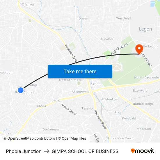Phobia Junction to GIMPA SCHOOL OF BUSINESS map