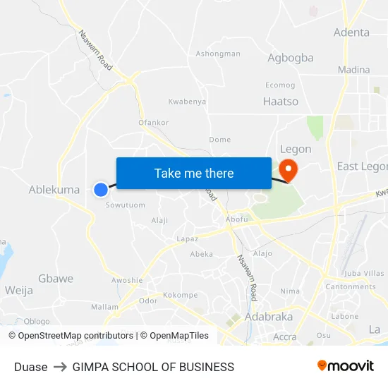 Duase to GIMPA SCHOOL OF BUSINESS map