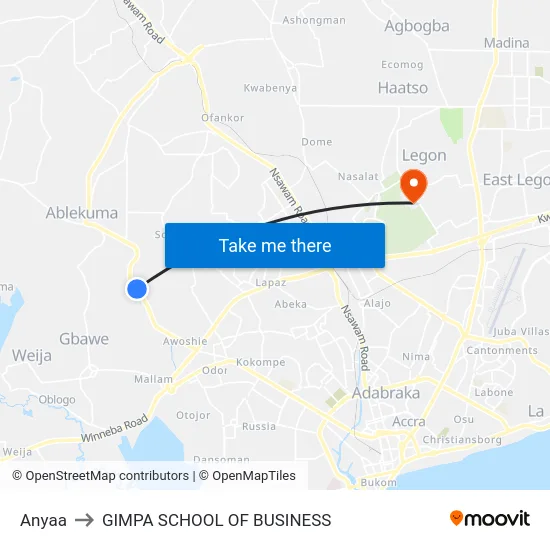 Anyaa to GIMPA SCHOOL OF BUSINESS map