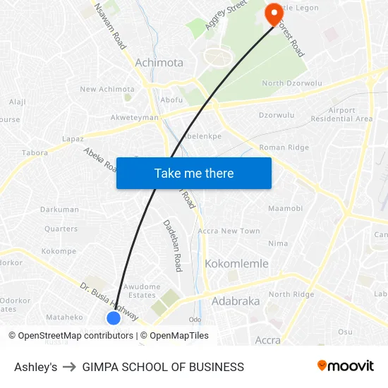 Ashley's to GIMPA SCHOOL OF BUSINESS map