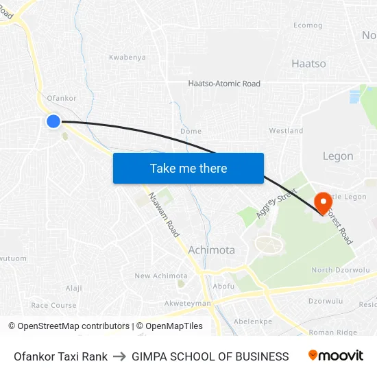 Ofankor Taxi Rank to GIMPA SCHOOL OF BUSINESS map