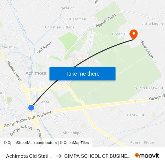 Achimota Old Station to GIMPA SCHOOL OF BUSINESS map