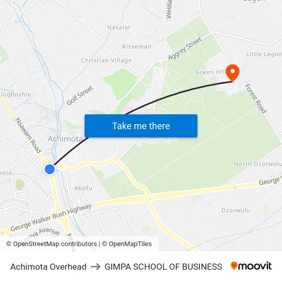 Achimota Overhead to GIMPA SCHOOL OF BUSINESS map