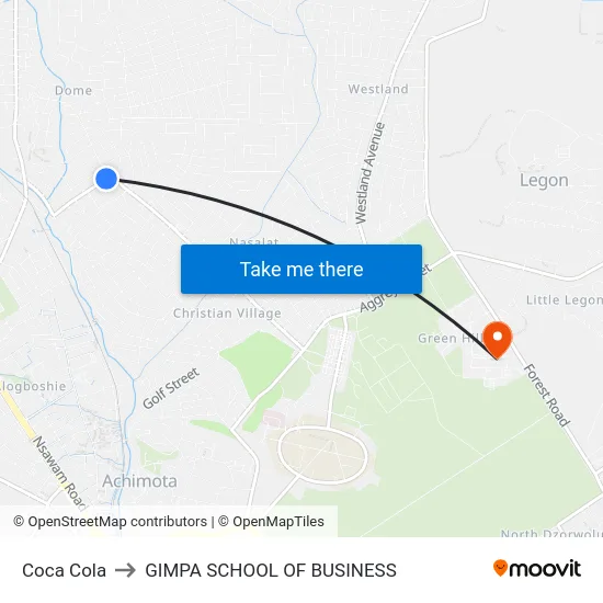 Coca Cola to GIMPA SCHOOL OF BUSINESS map