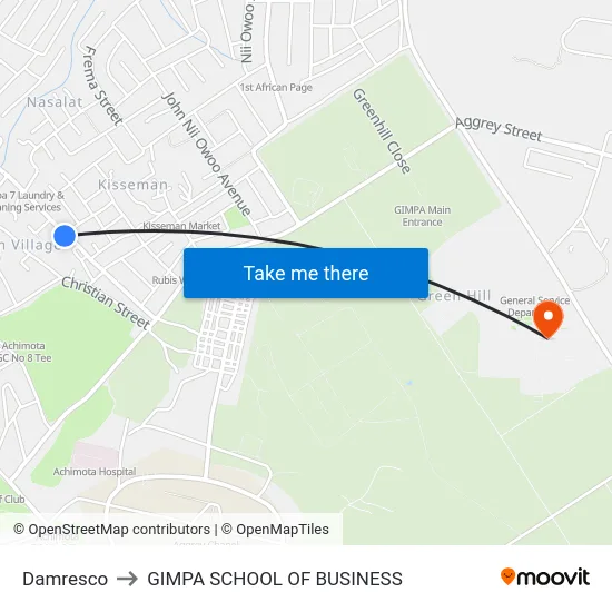 Damresco to GIMPA SCHOOL OF BUSINESS map