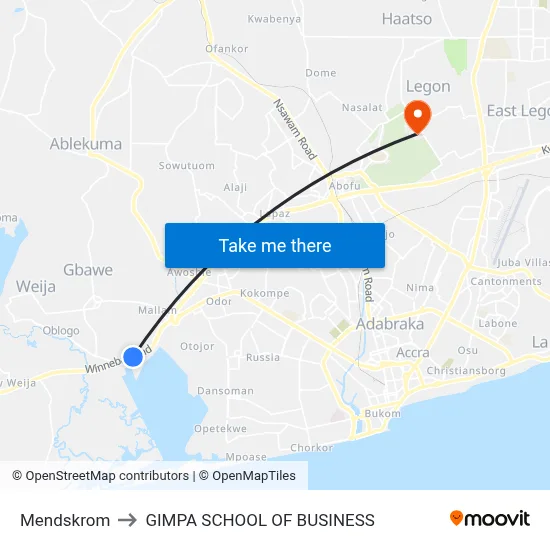 Mendskrom to GIMPA SCHOOL OF BUSINESS map